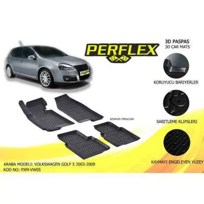 Paspas 3D Havuzlu 10-Mat Golf 5 2003-2009 | PERFLEX PXM-VW05