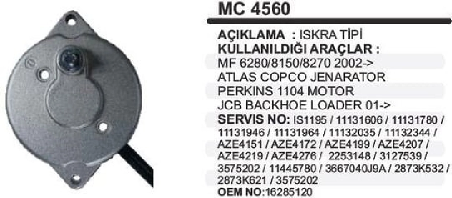 Iskra Mf., Erkunt, Jcb M Arka Kapak 3,2KW Ya MAK4560 | OEM MC4560