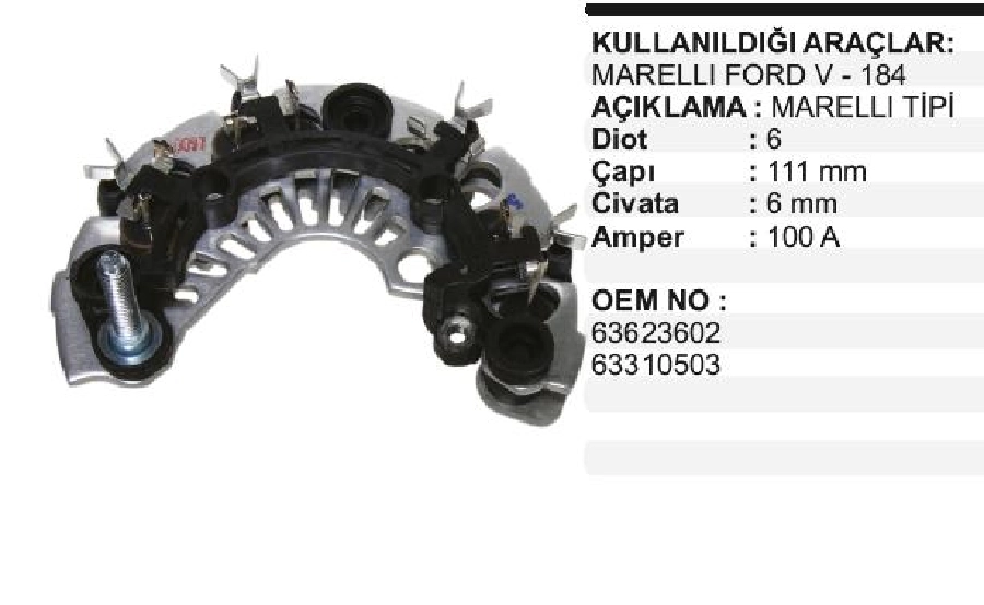 Diyot Tablası Marelli Tipi Ford V184 | OEM VXR0726