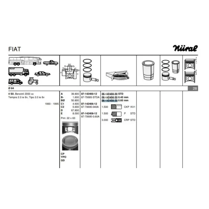 Motor Segmani Tempra Tipo 2,0Ie 8V16V (84MM) / (060) | GOETZE 61424083G