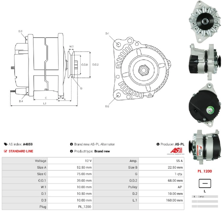 Alternatör 12V 55A Marelli Tip Tek Kasnak SLX Klimalı-Doğan Kartal Tempra Motorlu-Fiorino-Tempra | OEM A4059