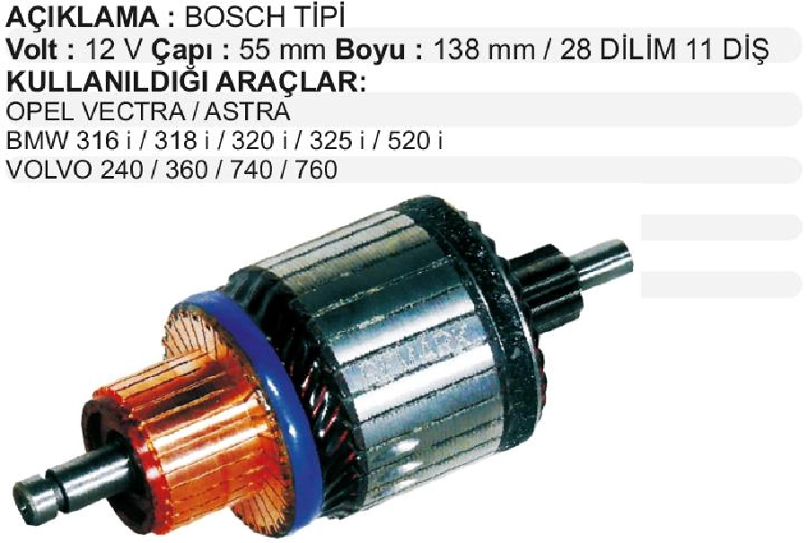 Marş Kollektörü Bosch Tip 12V Lada Vega Doblo 1.9D Opel Vectra Astra BMW 3.16,3.18,3.20,3.25,5.20 Volvo 2 | OEM IM2102