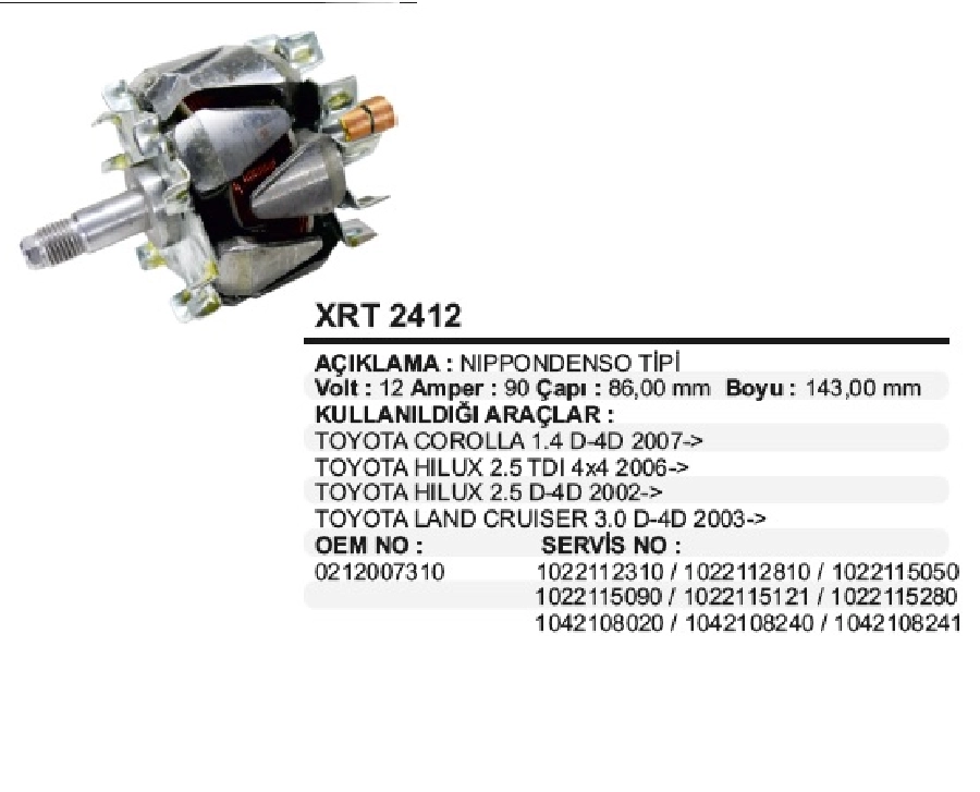 Rotor N Denso 12V 90A Hilux, Corolla 4D4 | OEM XRT2412