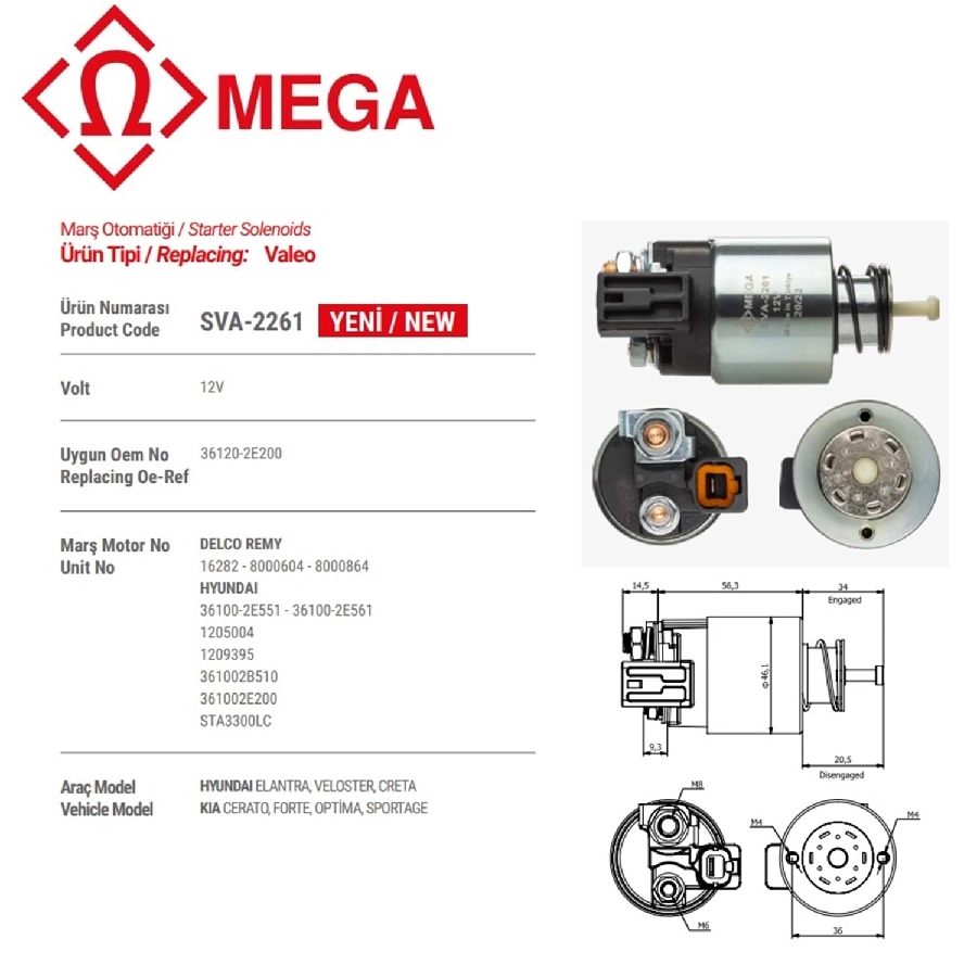Marş Otom. 12V Hyundai Elantra-Kia Cerato 36120-2E200 | OEM SVA2261