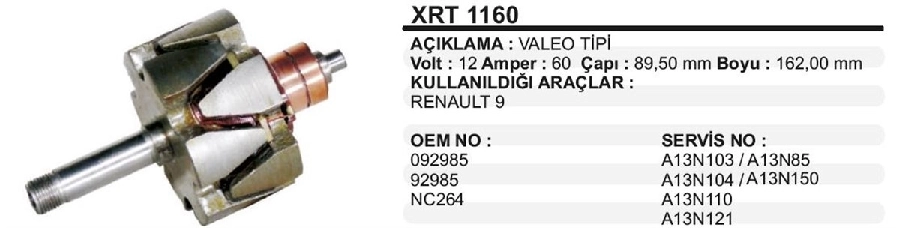 Rotor 12V Valeo Tip - Renault 9-11 | OEM XRT1160