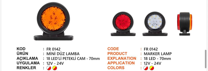 Fr Mini Düz Lamba 18 Ledli Petekli Cam Kırmızı Beyaz