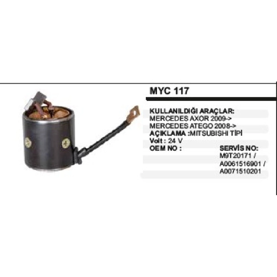 Marş Yastığı + Gövdesi 24V Mercedes Axor, Atego ÇAP:92mm Orta BOY:85mm Tam BOY:94mm Köm ÖLÇÜSÜ:8X30mm | OEM MYC117