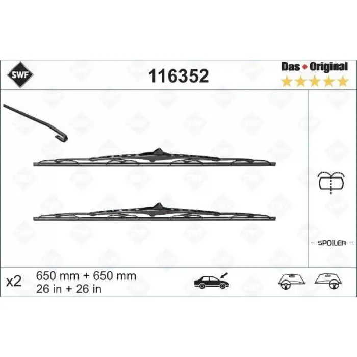 Silecek Supurgesi (X2) / (St+Yt) Citroen C8, Peugeot 807 (650SP+650) / (Swf) | VALEO 116352