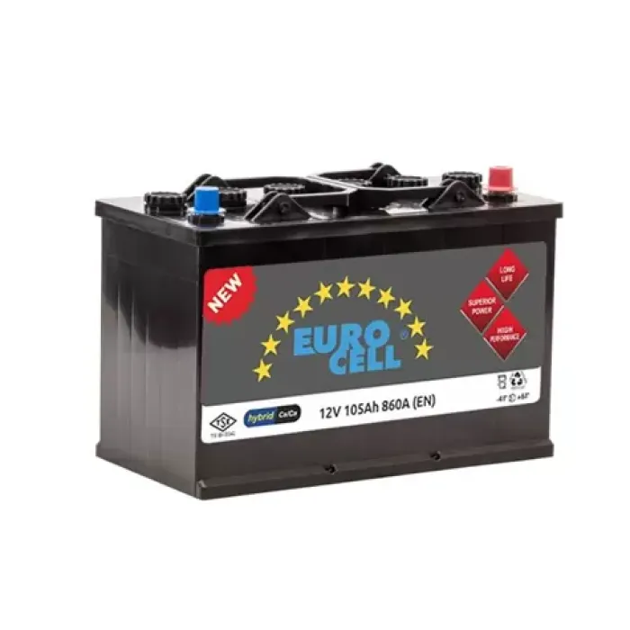 Aku 12V 105 Ah D2 (349×173×235) Traktor Uzun Kenarlar Tirnakli | EUROCELL 8699358510044
