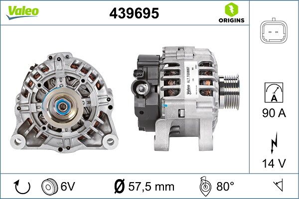 Alternator 12V 90A 107-C1-C3-JUMPER-AYGO 1.4HDI 2.0HDI | VALEO 439695 | OEM 5702H1