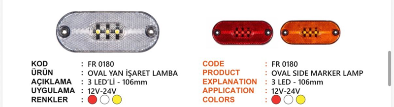 Fr Oval Lamba 3 Ledli Braketsiz Kırmızı