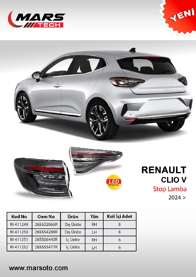Stop Lamba Sol Duysuz Clio V Hb Faz 2 Dış Ünite - 2024 265554288R | OEM M411250