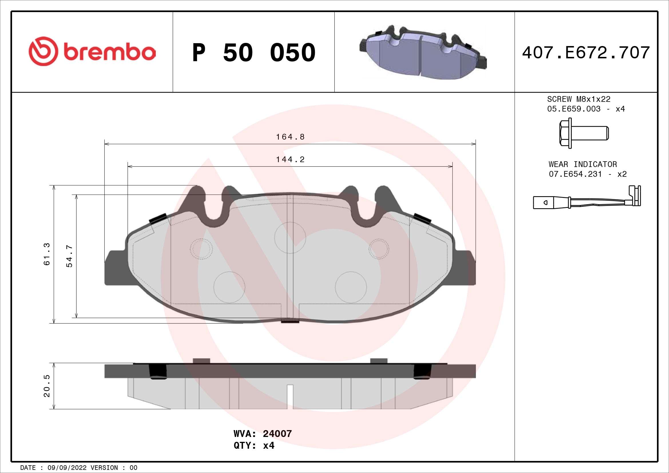 Fren Balatasi On Viano W639 03> Vito W639 03> | BREMBO P50050 | OEM A0064204320