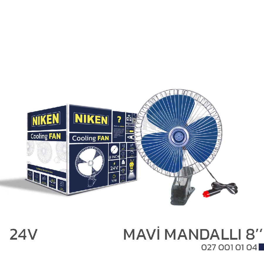 Araç Vantilatörü Mavi Mandallı 24V 8 Inch | OEM 0270010104