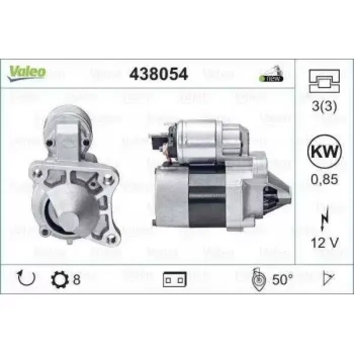 Mars Motoru 12V 8 Dis 0,85KW Megane Clio Kango 1,4 1,6>99 | VALEO 438054 | OEM 2330000QAA 2330000QAA 7700104674 7700105119 7700104674 7700105119