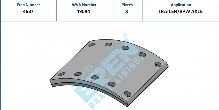 Fren Balatasi - Bpw Axles / DAF Treyler / Kassbohrer | EREN 4687/1 M71 | OEM 19166-19167