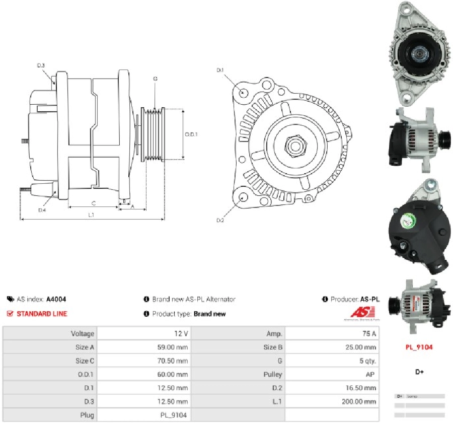 Alternatör 12V 75A Marelli Tip 5 Kanal Doğan SLX Hidrolik Direksiyon 1996 ve sonrası Palio Siena Marea | OEM A4004