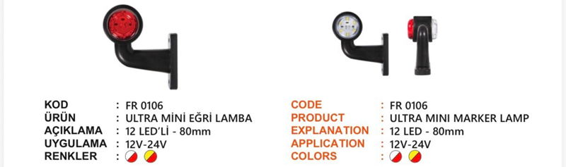 Fr Ultra Mini Eğri Lamba 12 Ledli Beyaz Kırmzı
