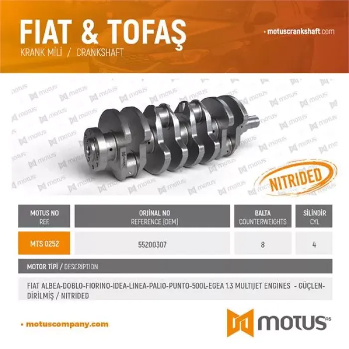 Krank Mili 500 500C 500L Albea Doblo Punto Fiorino Grande Punto Idea Linea Palio Panda 1.3 Mjet 06> Alfa Romeo Mito 1.3 Mjet 09>18 Citroën Nemo 1.3 HDI 10> Ford Ka 1.3 TDCI 08>16 Lancia Ypsilon Musa 1.3 Mjet 06>12 Opel Meriva A - B Corsa D Combo