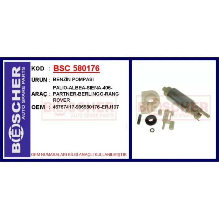 Benzin Pompasi Palio-Albea-Siena-406-Partner-Berlingo-Rang Rover | BSC 580176 | OEM 46767417-986580176-ERJ197