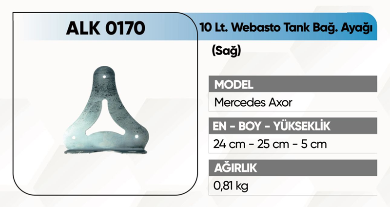 Alkotek Axor Webasto Tank Ayağı 10 Lt. Sağ
