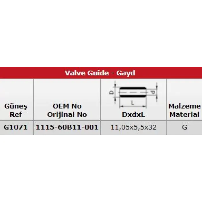 Subap Gaydi (In 8 Ex 8) Vitara 1,6 16V | GUNES G1071 | OEM 111560B11001