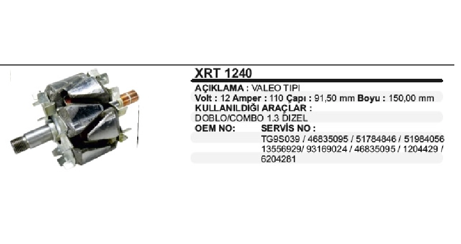 Rotor Valeo 12V 110A Doblo, Combo 1,3 Dıze | OEM XRT1240