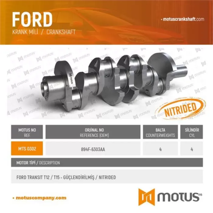 Krank Mili Transit T12 T15 V80 2.5TD 91>00 | MOTUS 302 | OEM 894F-6303AA