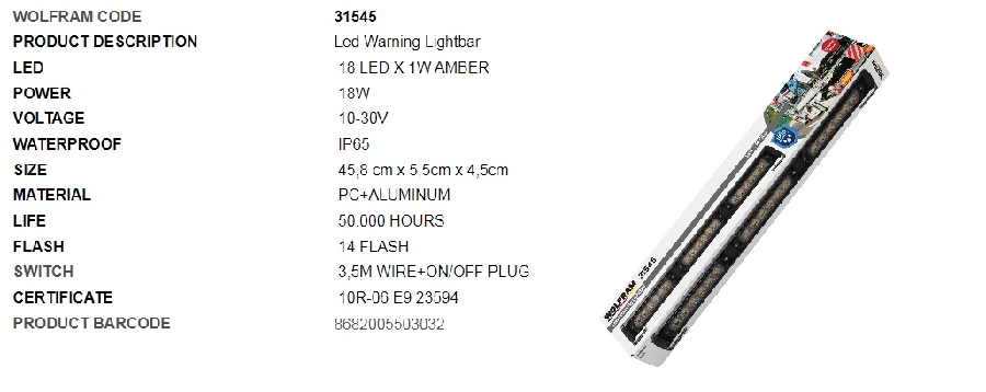 Yuvarlak LED İkaz Işığı 14 Fonksiyon E Belgeli 45CM 12, 24V 30W E9 | OEM 31545