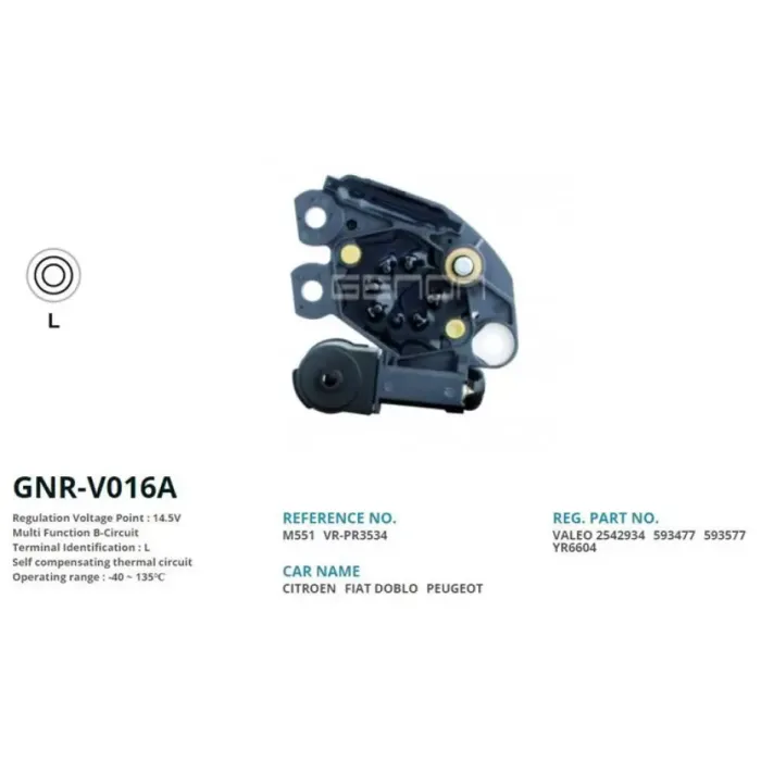 Alternator Konjektor Valeo Tip 12V Fiat Albea Multijet / Doblo Multijet Yeni Model Tek Civatali (L) | GENON GNR-V016A | OEM VR-PR3534 M551 M645