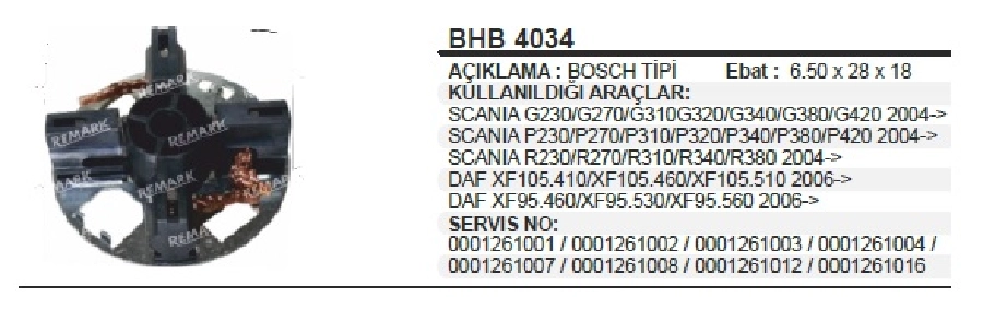 Marş Kömür Yuvası Bosch Tip Scania MAN TGA DAF Cf 85.360, 410, 460, 510- XF95.460, 530, 560- XF105.410, 460 | OEM BHB4034