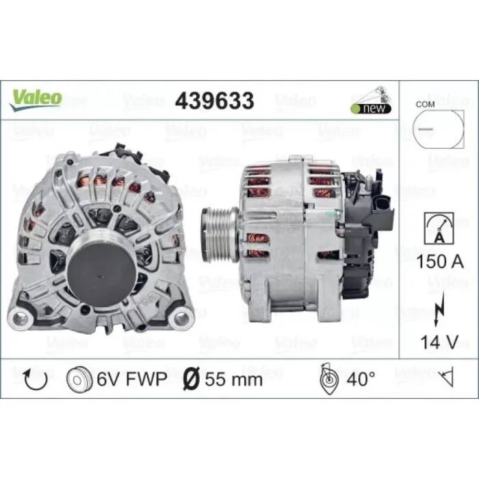 Alternator 12V 150A Ford Fiesta VI 1,4 / 1,6 TDCI 08>12 Mazda 2 (De_, Dh_) 1.4 Mzr-Cd 08>15 | VALEO 439633 | OEM 1506300 1506300 8V2110300BB Y40618300 8V2110300BB Y40618300