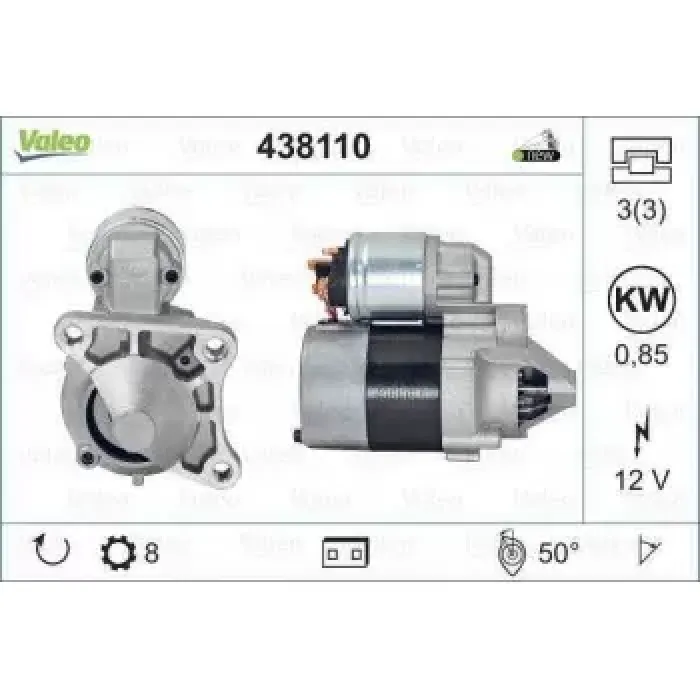 Mars Motoru 12V 8 Dis 0,85KW Megane Clio Kango 1,4 1,6 99 05 | VALEO 438110 | OEM 2330000QAA 2330000QAA 7700104674 7700105119 7700104674 7700105119