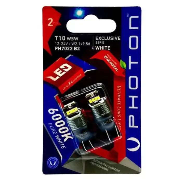 T10 W5W 12-24V 4+4+4 Led Exlusive (2'Li Blister) | PHOTON PH7022 B2