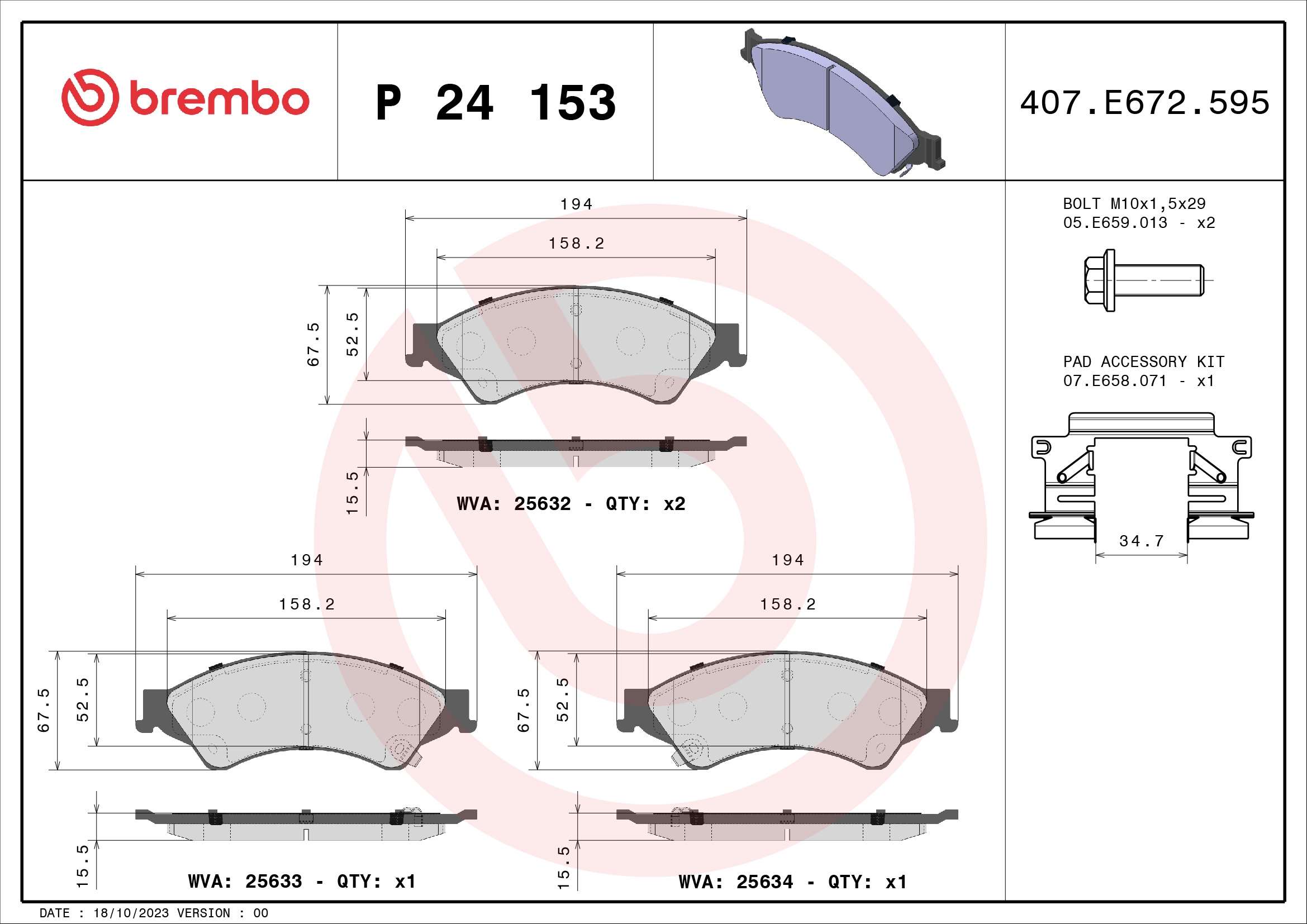 On Fren Balatasi Ranger Pick Up 2,2TDCI / 3,2TDCI 4×4 12 /> | BREMBO P24153 | OEM AB31 2L361 AB 1723538 2L361 1723538