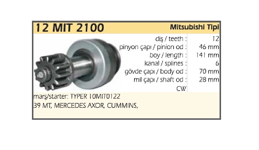 Marş Dişlisi 12D 39MT Delco Mitsubishi Tipi Mercedes Axor 3240, 3141, 3240, 3340, 4140, 2011-2015 8,5K | OEM 12MIT2100