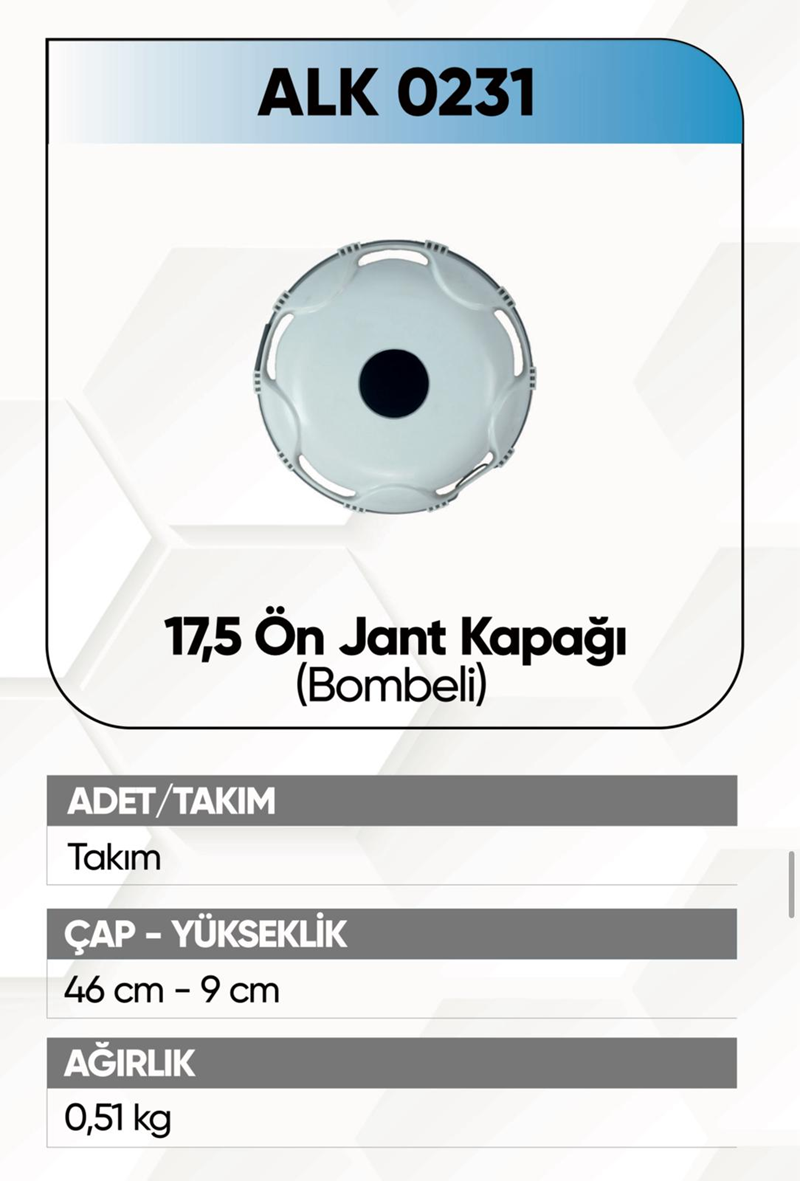Alkotek Jant Kapağı Plastik Ön 17,5 Beyaz
