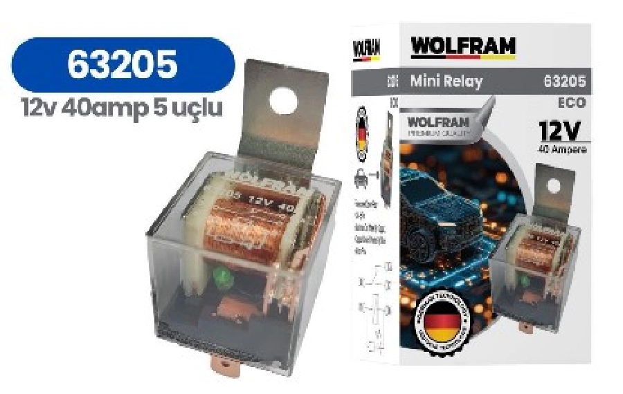 Röle Çift Platinli Şeffaf 5 Uçlu Eco 12V 40A Bakır Kaplama | OEM 63205