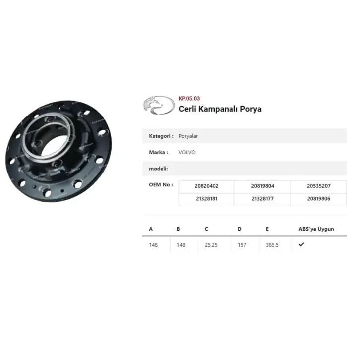 Dingil Poryasi Arka Teker Cerli Kampanali Volvo Fh Fm | KURTSAN KP.05.03 | OEM 20820402 20819804 20535207 21328181