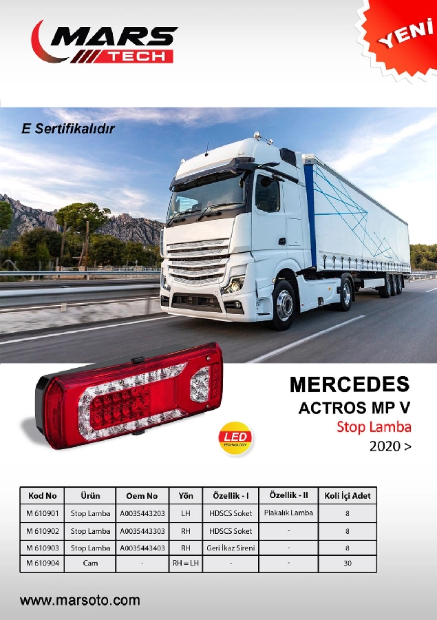 Stop Lamba LED'li Sağ Mercedes Actros Mpv - 2020 Hdscs Soket | OEM M610902
