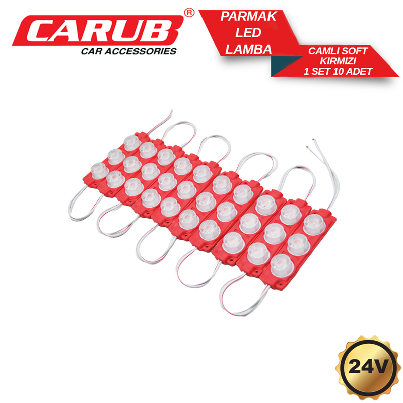 Carub Parmak Lamba 24V Camlı 10LU Set Kırmızı
