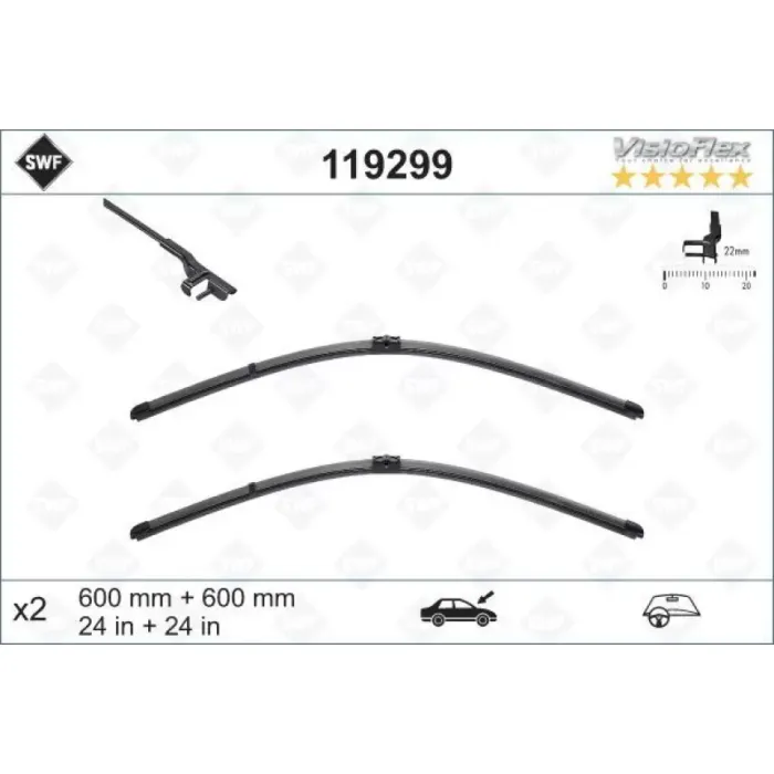 Silecek Supurgesi Swf On Tk. (600MM / 600MM) W204 07>14 C218 11>17 W212 09>15 C207 10>16 | VALEO 119299 | OEM A2048201300