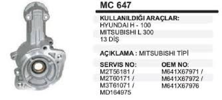 Marş Ön Kap 13D - Mitsubishi L300, Hyu H100 | OEM MC647