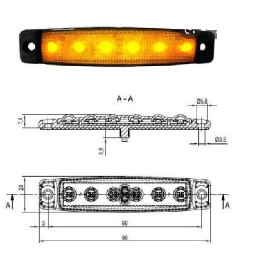 Side Marker Basamak Aydınlatma Sarı 6LED 24V | OEM SBB24Y6