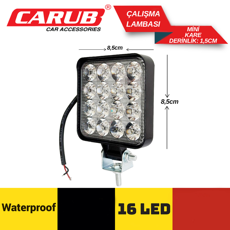 Carup 16 LED Mini Çalışma Lambası Kare 8,5CM X8,5 900