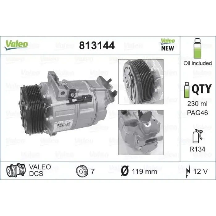 Klima Kompresoru Renault Trafic II Espace IV Opel Vivaro 2.0 DCI Renault Master Opel Movano 2.3 DCI 10> | VALEO 813144 | OEM 8200454172