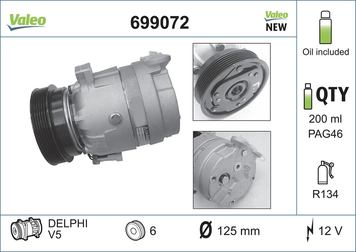 Klima Kompresoru Corsa B 93>02 Tigra A 93>02 | VALEO 699072 | OEM 1854094 1854094 1854105 95530138 1854105 95530138