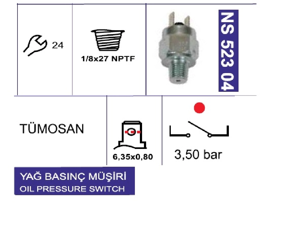 Alçelik, Tümosan-Universal-Yağ Basınç Müşiri 3,50BAR 1, 8X27 Npt Normalde Açık | OEM NS52304