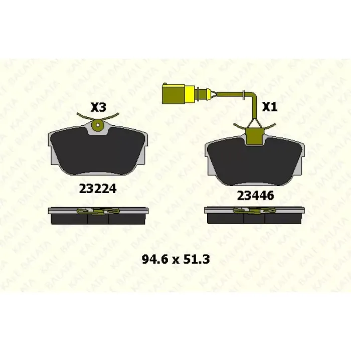 Arka Fren Balatasi (Fisli) Transporter T4 Multivan Caravelle 97>04 | KALE B 23224 173 25 ANS | OEM 7D0698451B 7D0698451C 7D0698451G