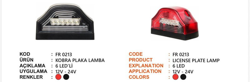 Fr Kobra Plaka Lambası 6 Ledli 12-24 Volt Siyah